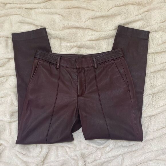 Vince Pants - NWOT Vince 100% Lamb Leather Pintuck Cropped Trousers Pants Shiraz Wine